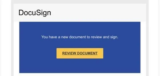 Phishing email spoofing a DocuSign review document request