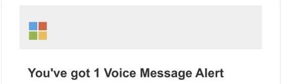 Phishing email with a fake Microsoft logo announcing a voice message alert