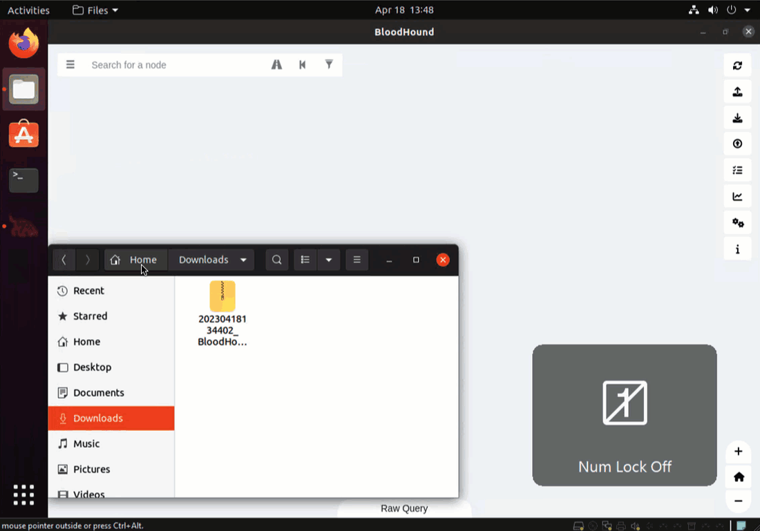 Dragging the SharpHound ZIP from the Ubuntu file browser into the BloodHound window
