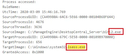 Figure 18 - 2.exe accessing lsass.exe