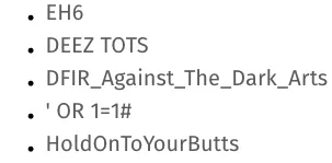 Top teams: EH6, DEEZ TOTS, DFIR_Against_The_Dark_Arts, ’ OR 1=1#, and HoldOnToYourButts