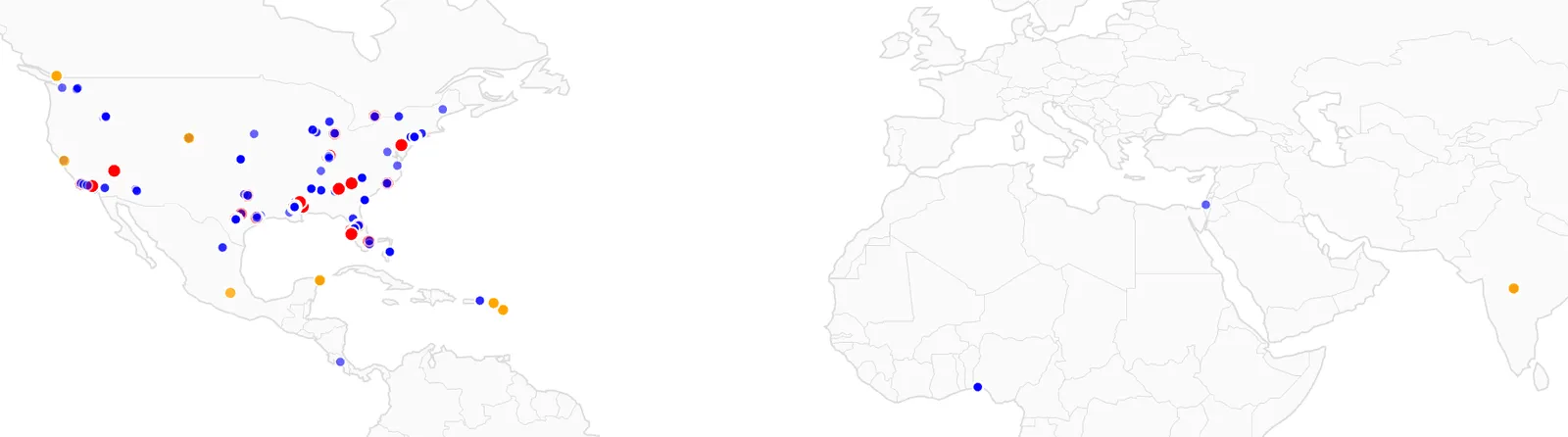 World login map with most activity in North America and lone outliers in West Africa, Israel and India