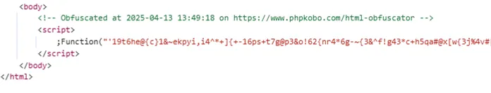 Script embedded in HTML that is obfuscated with phpkobo html obfuscator. (ClickFix)