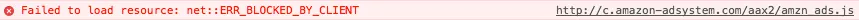 Chrome console error ERR_BLOCKED_BY_CLIENT for a blocked Amazon ad script