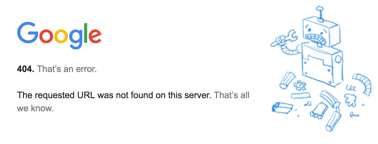 Google 404 error page returned for the extension’s Chrome Web Store listing