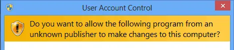 Windows User Account Control prompt asking to allow a program from an unknown publisher to make changes